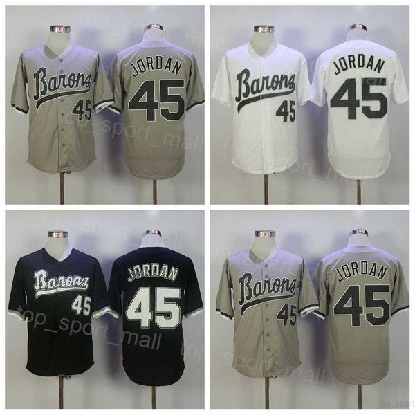 Moive Baseball Michael 45 Birmingham Barons Maillots boutonnés pour hommes Noir Blanc Gris Cousu Rétro College Cooperstown Cool Base Retraite Sport Respirant