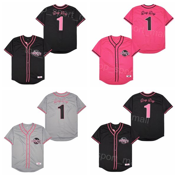 Moive Baseball PRÓXIMO VIERNES Jersey 1 DÍA DÍAS EN GRIS Negro Rosa Equipo Todo cosido Cool Base Cooperstown Retro University Vintage para fanáticos del deporte Uniforme transpirable