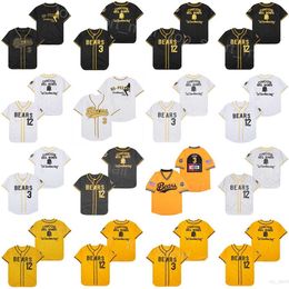 Moive Baseball The Bad News Bears Jerseys 12 Tanner Boyle 3 Kelly Leak Pinstripe Noir Blanc Jaune Couleur de l'équipe Pull respirant Cool Base Cooperstown Retire