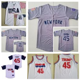 Moive Baseball Us New York 45 Edworder Trump Jersey Mens White Gray All gestikte Retro Cooperstown Cool Base Retire Sport Ademvol puur katoenen genaaid