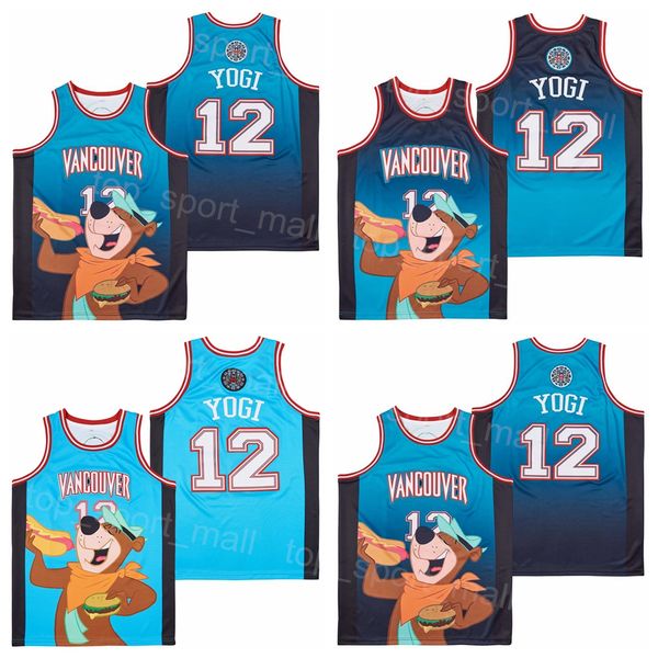 Baloncesto Moive 12 Vancouver Yogi Jersey Space Teal Space 90S Hiphop University Retro para fanáticos del deporte azul Vintage Blue Color College Pure Algody