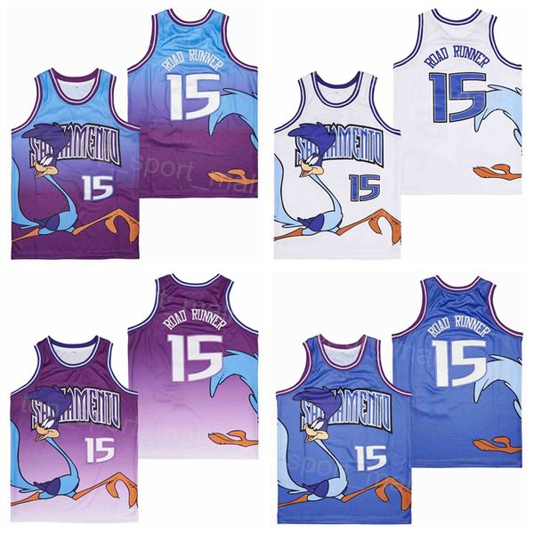 Moive Basketball 15 Road Runner Jersey Collège Rétro Pur Coton Pour Les Fans De Sport Université Respirant Pull Équipe De Retraite Bleu Violet Blanc Chemise Couleur Uniforme