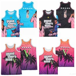 Moive Basketball Film Grand Theft Auto Jerseys Vice City Rockstar Games Blue Pink White Black All Stitched Team Black Blue Red College Pullover Retro voor sportfans