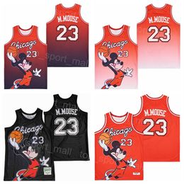 Moive Basketball Goat 23 Mouse Jersey Film Fade College Pullover Pure Cotton Retro For Sport Fans University Ademend gepensioneerden Black Red Red Red Trize Shirt Uniform