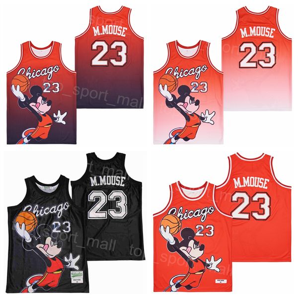 Moive Basketball CHÈVRE 23 Souris Jersey Film Fade College Pull Pur Coton Rétro Pour Les Amateurs De Sport Université Respirant Équipe De Retraite Noir Rouge Retraite Chemise Uniforme