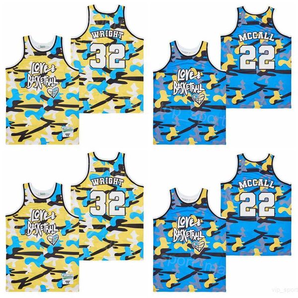 Moive Basketball LOVE AND Quincy McCall Maillots 22 WRIGHT 32 College Pur Coton Rétro Sport Université Respirant Pull Retire Team Camo High School Shirt