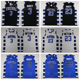 Moive Basketball One Tree Hill Ravens 23 Nathan Scott Jersey Heren 3 Lucas All Stecked Black Blue White Team Color Ademende Pure Katoenen College Goede Kwaliteit