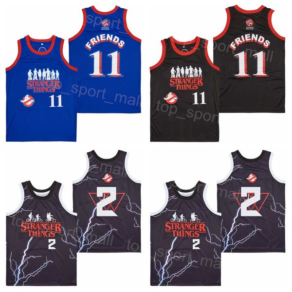 Moive Basketball Stranger Things Jersey ELEVEN 2 The Boys Ghostbusters 11 Friends Pull Bleu Noir Tout Cousu Université Rétro Pour Les Fans De Sport Couture Vintage