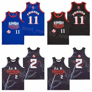 Moive Basketball Stranger Things Jerseys Eleven 2 The Boys Ghostbusters 11 Amigos Blue Black Black All Stitched University Retro para Fans Vintage Sewing