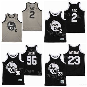 Moive Basketball Tournament Shoot Out Jerseys Birdmen 96 Tupac Shakur Birdie 23 Motaw Wood 2 Pac boven het randkostuum Double Team Color Black Gray College Vintage