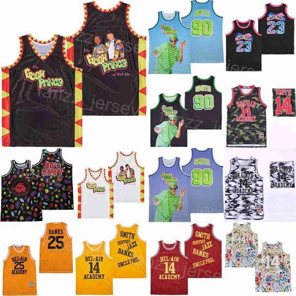 Moive BEL AIR Jerseys Baloncesto The Fresh Prince 14 Will Smith BEL-AIR Academy Ropa TV Sitcom Equipo transpirable Retro College Camiseta universitaria de algodón puro