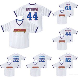 Moive Benchwarmers Baseball 32 Howie Goodman Jerseys 44 Gus Matthews 68 Clark Reedy 82 Richie Goodman Pinstripe White All Stitched Pullover Cool Base College Team