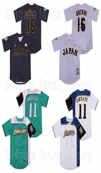 Moive Japan Baseball 16 Shohei Ohtani Jersey 11 Hokkaido Nippon Ham Fighters Pinstripe Black White Green Team Color Breathable Pur3843815