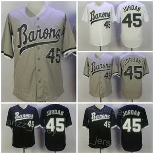 Moive Michael 45 Birmingham Barons Baseball Jerseys Button Down Black White Gray Stitched Retro College Cool Base Retire Sport Breathable Cooperstown Pinstripe