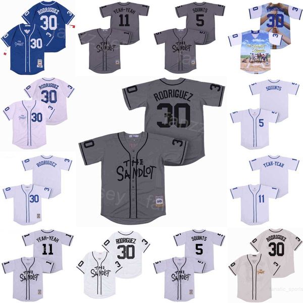 Moive Sandlot Baseball 30 Rodrigue Jerseys 5 Michael Squints 11 Alan Yeah-Yeah Kooy Benny The Jet Blue White Grey All Stitched Team Color Respirant Cool Base Retire