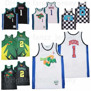 Moive Space Jam Tune Squad Looney 2 Daffy Duck Jerseys Man 1 Bugs Bunny Basketball Zwart White Green Team Color Hip Hip Ademende Hiphop voor sportfans Hoge kwaliteit