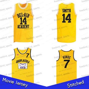 Moive Toni Kukoc 7 College Basketball Jersey The Prince of Bel-Air Academy 14 Will Smith Yellow Jugoplastika Split Pop Jerseys Hombre cosido amarillo