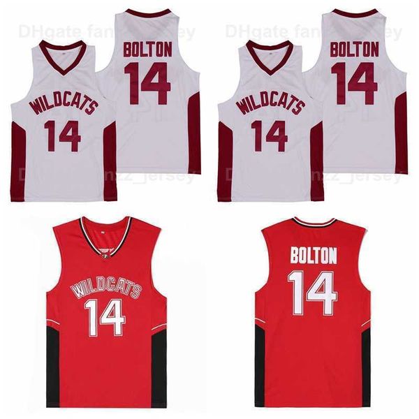 Moive Wildcats High School Basketball 14 Troy Bolton Jerseys Hombre para fanáticos del deporte Transpirable Color del equipo Rojo Blanco Visitante Algodón puro HipHop Excelente calidad en venta