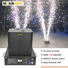 MOKA SFX 1300W Rotación Máquina de chispas frías Doble rociador Fuente de fuegos artificiales Spin Sparkler frío para espectáculo de escenario de boda DMX512 Aerosol de control remoto 1-5m