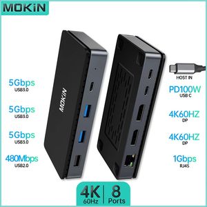 MOKiN 8-in-1 USB C-dockingstation 4K 60HZ -2 DP 3 USB3.0 5Gbps PD 100W SD / TF voor MacBook Pro / Air M1 M2 Laptop PC Thunderbolt 240104