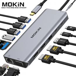 MOKiN USB-C hub-dockingstation voor M1M2 Thunderbolt-laptop - met 4K DP 100W PD SDTF RJ45 240126