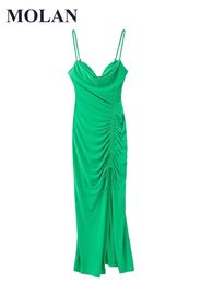 Molan Green Woman Sexy Slip Dress Drawing Elegante mouwloze rug Zipper Party Vrouw Fashion Vestido 220613