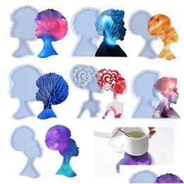 Moules Afro Femelle Sile Résine Moule Clair Lady Head Plateau Grands Moules Époxy Pour DIY Coaster Drop Livraison Bijoux Bijoux Outils Dhgarden Dhemo