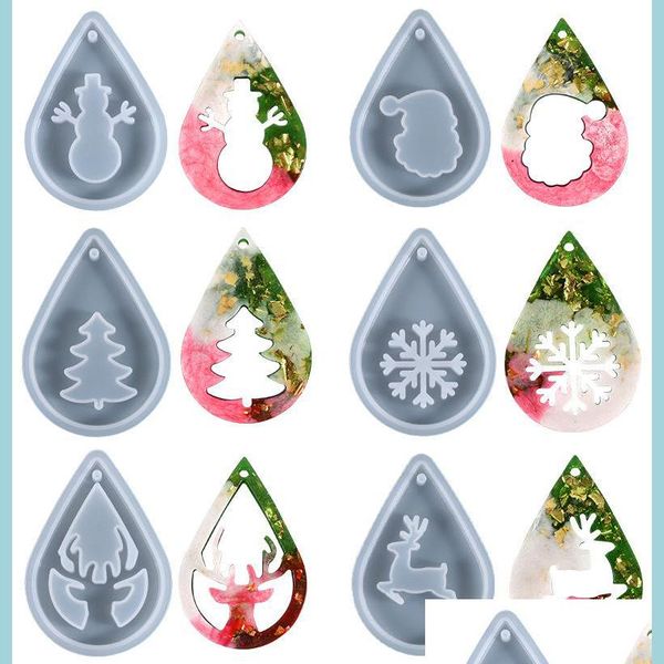 Moldes Moldes de resina de Navidad Pendientes Molde Árbol Campana Copo de nieve Forma de reno Joyería hecha a mano Herramientas de fabricación Cristal Uv Epoxi Colgante S Dh9Uc