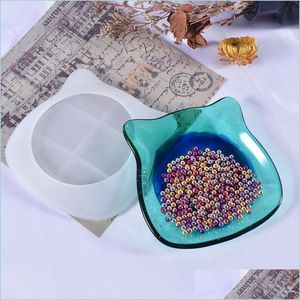 Moules Sile Moule Chat Tête En Forme De Plateau Plaque Conteneur Boîte Boîte Résine DIY Cristal Époxy Mod Pour Le Stockage De Bijoux Drop Livrer FFshop2001 Dhfwb