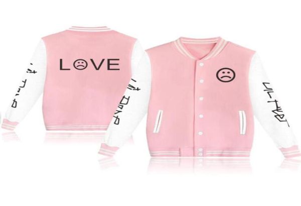 Moletom Lil Peep LOVE Uniforme de béisbol Chaqueta Abrigo Hombres Harajuku Sudaderas Moda de invierno Hip Hop Polar Sudadera con capucha rosa Outwear6148792