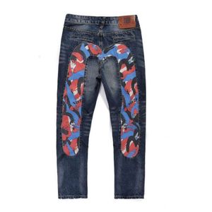 Moling Fushen New Jean pour hommes lavés bleu masculin épissé grand m graffiti pantalon long personnalisé 427878