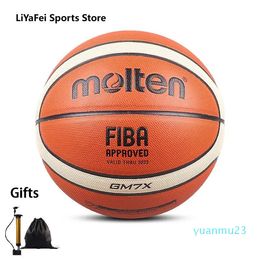 Gesmolten maat 5 6 7 Basketballen Gm7x man vrouwen indoor match standaard officieel basketbal soft touch jeugd training ballen gratis cadeau