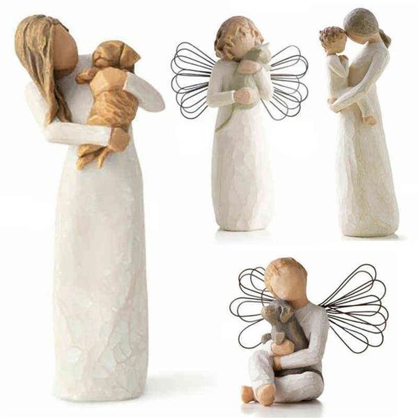 Mom and Son Figurine Home Ornement Minimalist Resin Crafts Papa and Children Sclupture Decor Tabetop Christmas Gift for Family G09292T