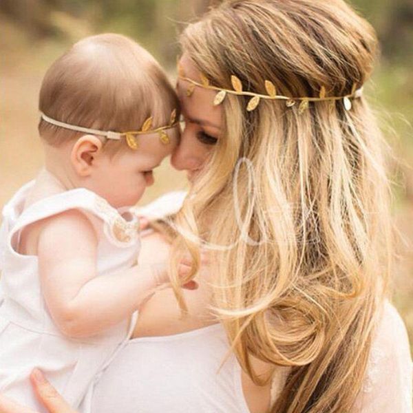 Maman bébé feuille d'or bandeau paix bandeau élastique Pography Prop J78F pinces à cheveux barrettes