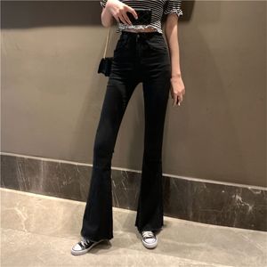 Moeder Zwart Hoge Taille Flare Jeans Vriendje Bodem Bodem Denim Skinny Woman's Vrouwelijke Wide Leg Vintage Plus Size XL 210629