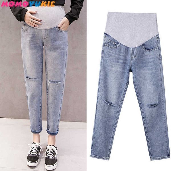 Maman Denim Pantalon global Grossesse Femmes Jeans Enceinte Harem Prop Pantalons Vêtements pour vêtements de maternité Plus Taille Embarazada 210713