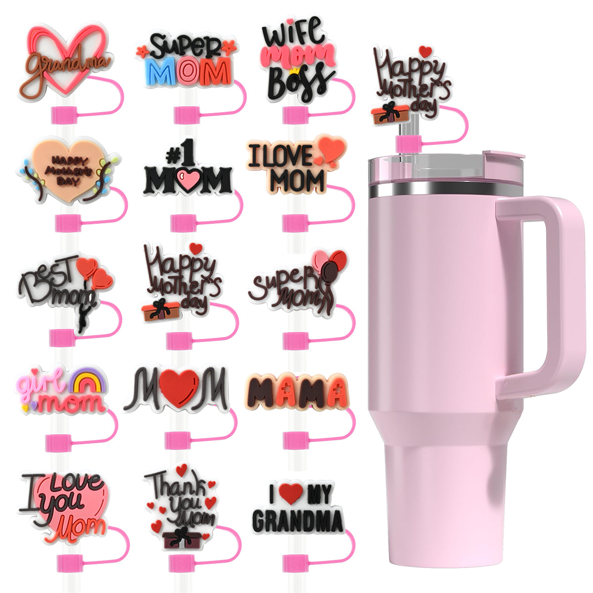Mom Drinking Straw Topper Mother Silicone Straws Cover Cap Dust-Proof Drinking Straw Covers For 10mm Dinking Straw Topper