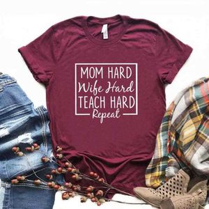Maman dur femme enseigner répéter t-shirt femmes t-shirts décontracté drôle pour dame Yong t-shirt