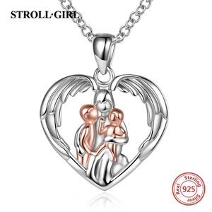 Moeder geknuffeld twee kinderen baby hanger ketting 925 sterling zilveren hart engelenvleugels rosé gouden ketting voor vrouwen Moederdag sieraden 240103