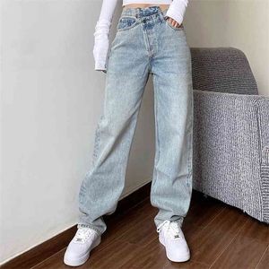 Mom Jeans Femmes Baggy Taille haute Pantalon droit Femme Blanc Noir Casual Lâche Pantalon non défini 210915