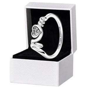 Mom Pave Heart Ring Sterling Sier Mother's Day Gift Bijoux avec coffret d'origine pour CZ Diamond Love You Rings