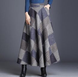 Maman plus taille élégante jupe à carreaux femmes taille élastique longue laine maxi jupe femelle a-ligne chaude automne hiver ubrea8025324