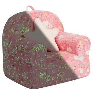 MOMCAYWEX Canapé pour enfants licorne arc-en-ciel avec coussin étoile, chaise à dossier haut qui brille dans le noir pour garçons et filles, rose