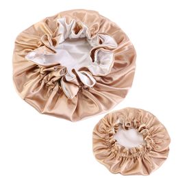 Mama en ik Solid Color Satin Bonnet Elastische Sleep Caps Ouders Kinderen Tulband Haarverzorging Kinderen Volwassen nachthoed