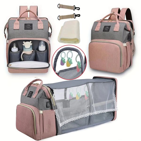 Maman bébé sac à couches sac à dos matelas à langer ombre moustiquaire transport humide et sec port de chargement USB poussette sac suspendu gratuit 240115