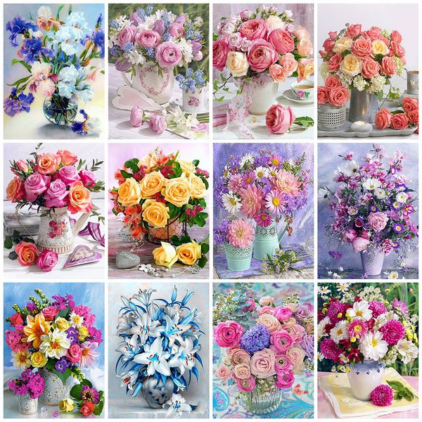 Momoart 5d Diamond Painting Rose Rose Picture Diamond Broderie Fleur Picture Righestone Mosaïque Lily Hobby