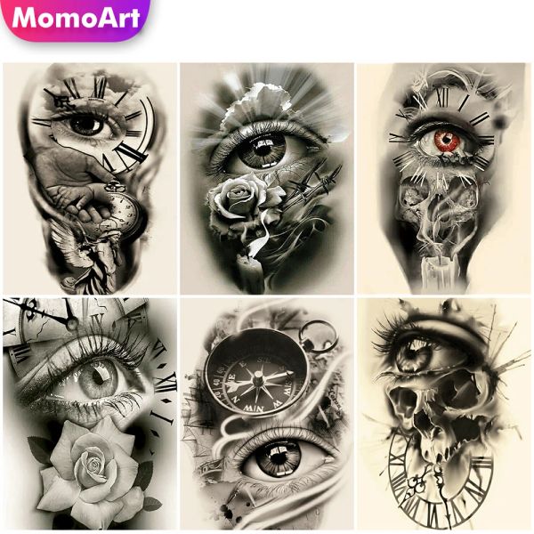 Peinture de diamant momoart 5d œil noir blanc mosaïque diamant broderie portrait rose image croix kits kits perles à la maison décor