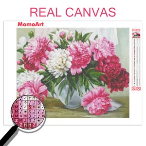 Momoart Diamond Pintura Peony Cross Puntitora Diamante Bordado Flor Rosa mosaico Fotos de diamantes de imitación Completo Kit completo Kit