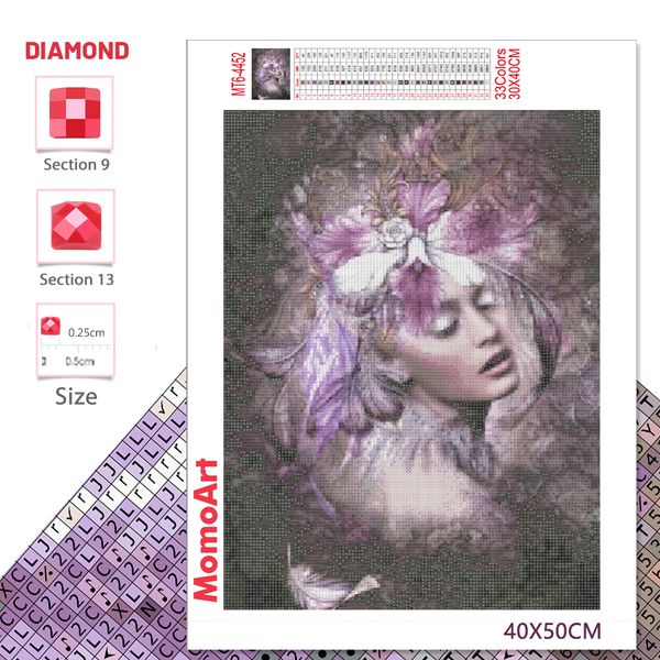 Momoart Diamond Painting Woman Retrato Full Square Diamond Mosaic Flower Kits Kits Hobby Needywork Bordado Arte de pared