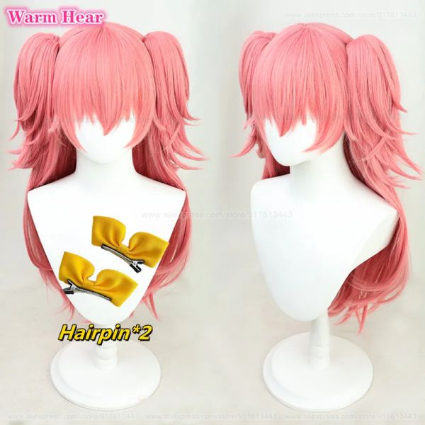 Momoi Airi Cosplay Wig Anime Long 70 cm Pink Double Ponytail Clips Wig Hairpin Heat résistant à la chaleur Halloween Party Wigs + Wig Cap